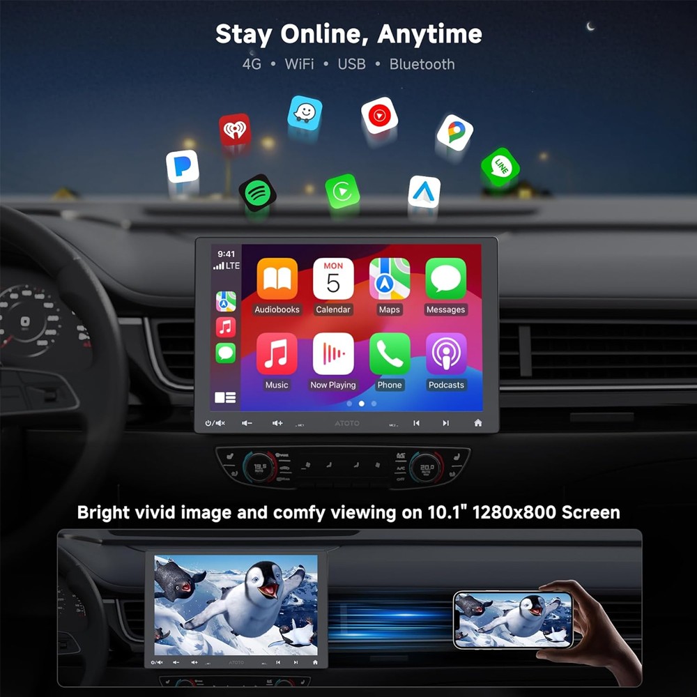 ATOTO S8 Universal 10″ Car Stereo 1 DIN Android GPS Navi CarPlay AI Radio Camera