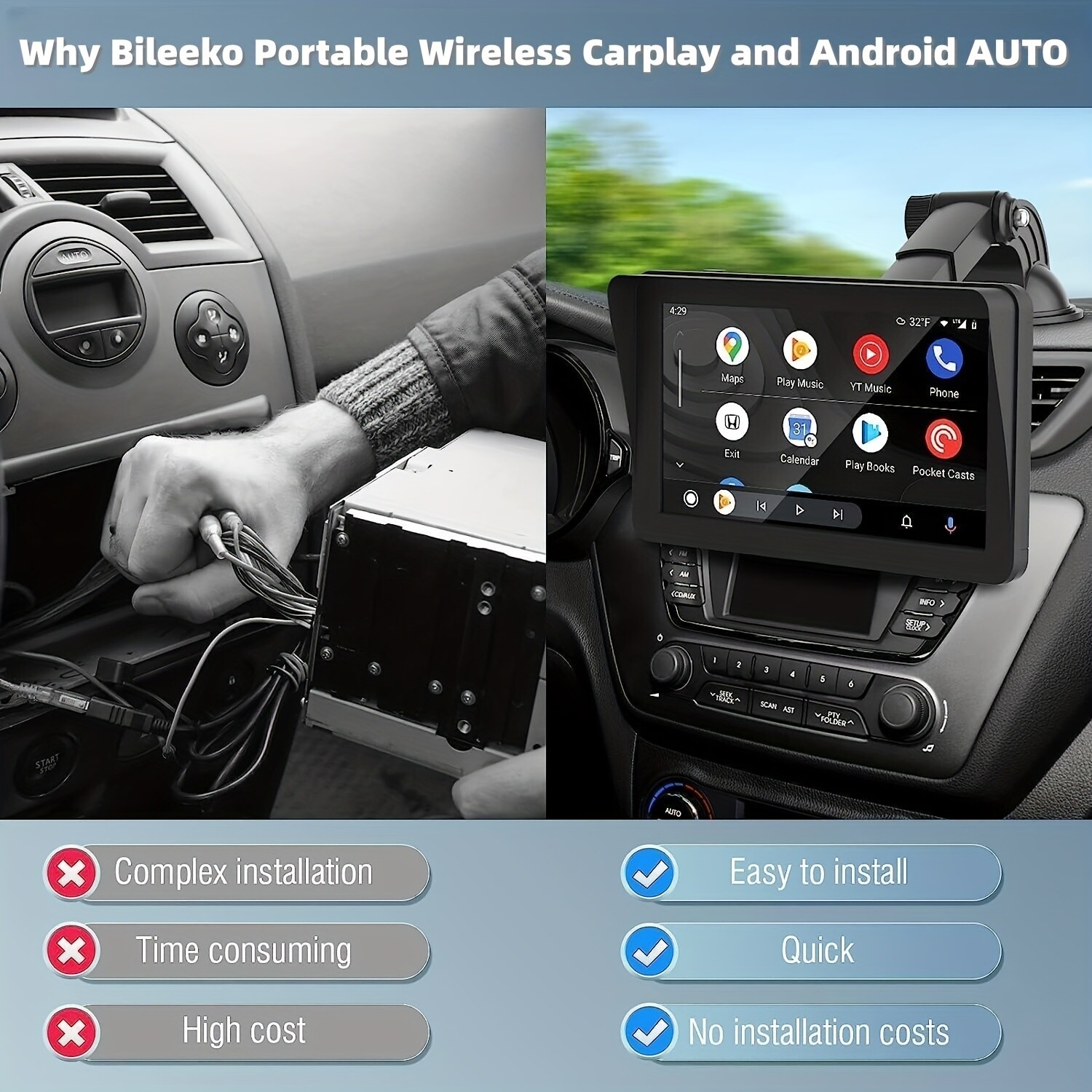Portable Wireless Carplay Android Auto Car Radio Multimedia Player Mirror Link