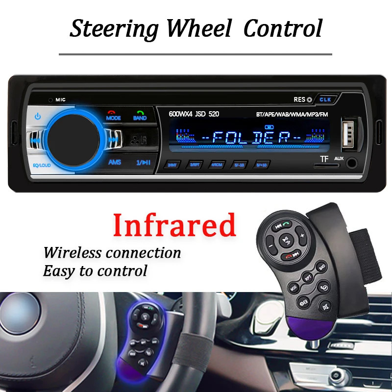 1 DIN Car Stereo Radio Bluetooth MP3 Player 60Wx4 USB SD AUX FM Receiver In-Dash