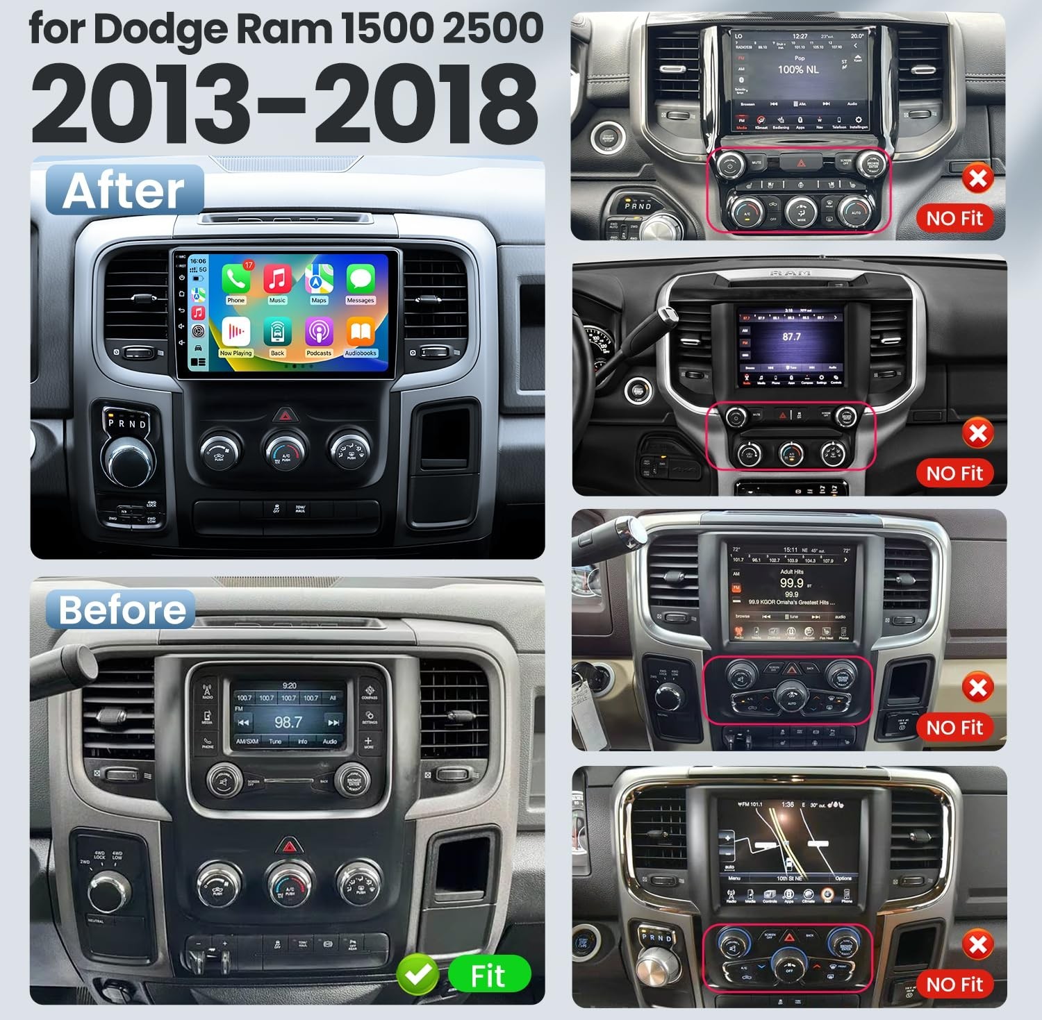 for Dodge RAM 1500 2500 2013-2018 4Core 64G Car GPS Radio Stereo CarPlay AC RDS