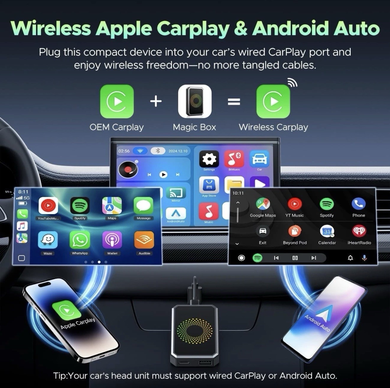 Wireless CarPlay WIFI AI box Android Auto Adapter Converter w/ Netflix YouTube