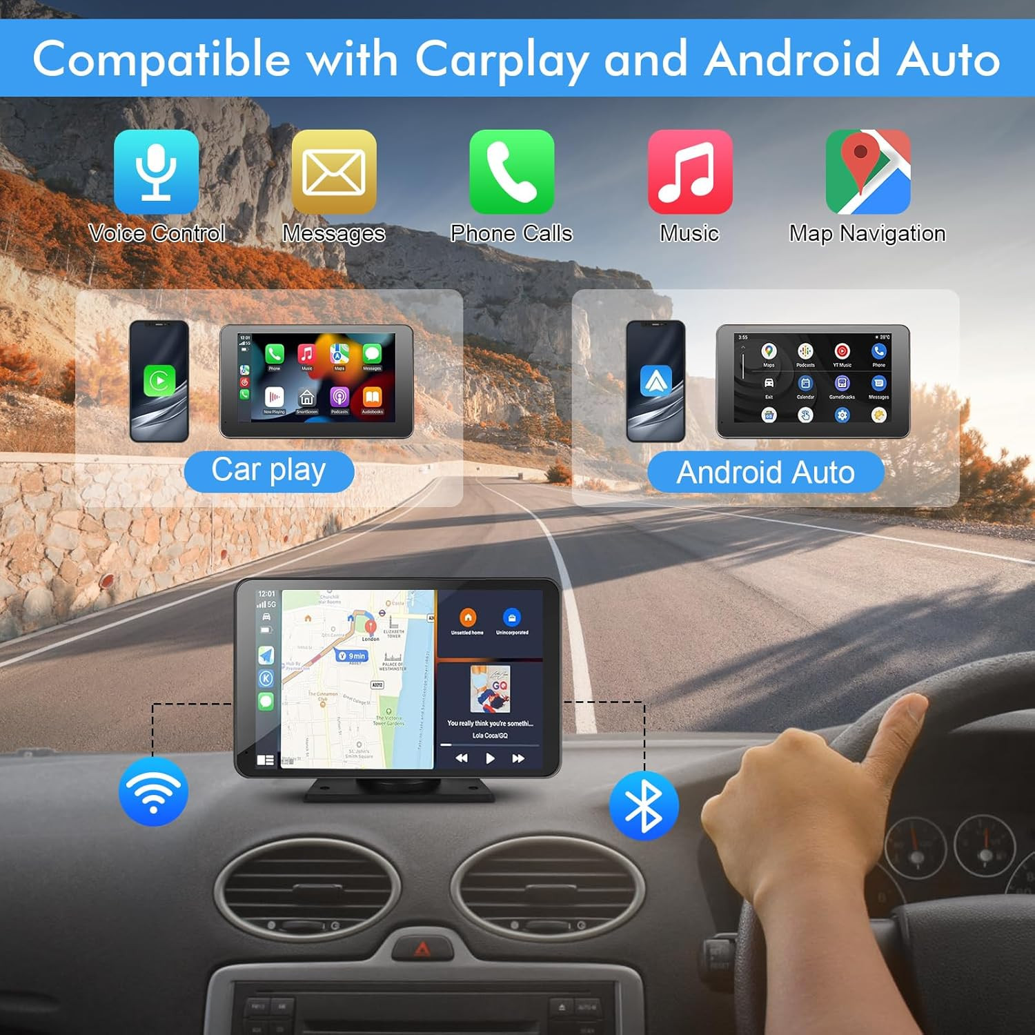 Capapro 7″ HD Portable Carplay Wireless Touch Screen Double Din Car Stereo Compa