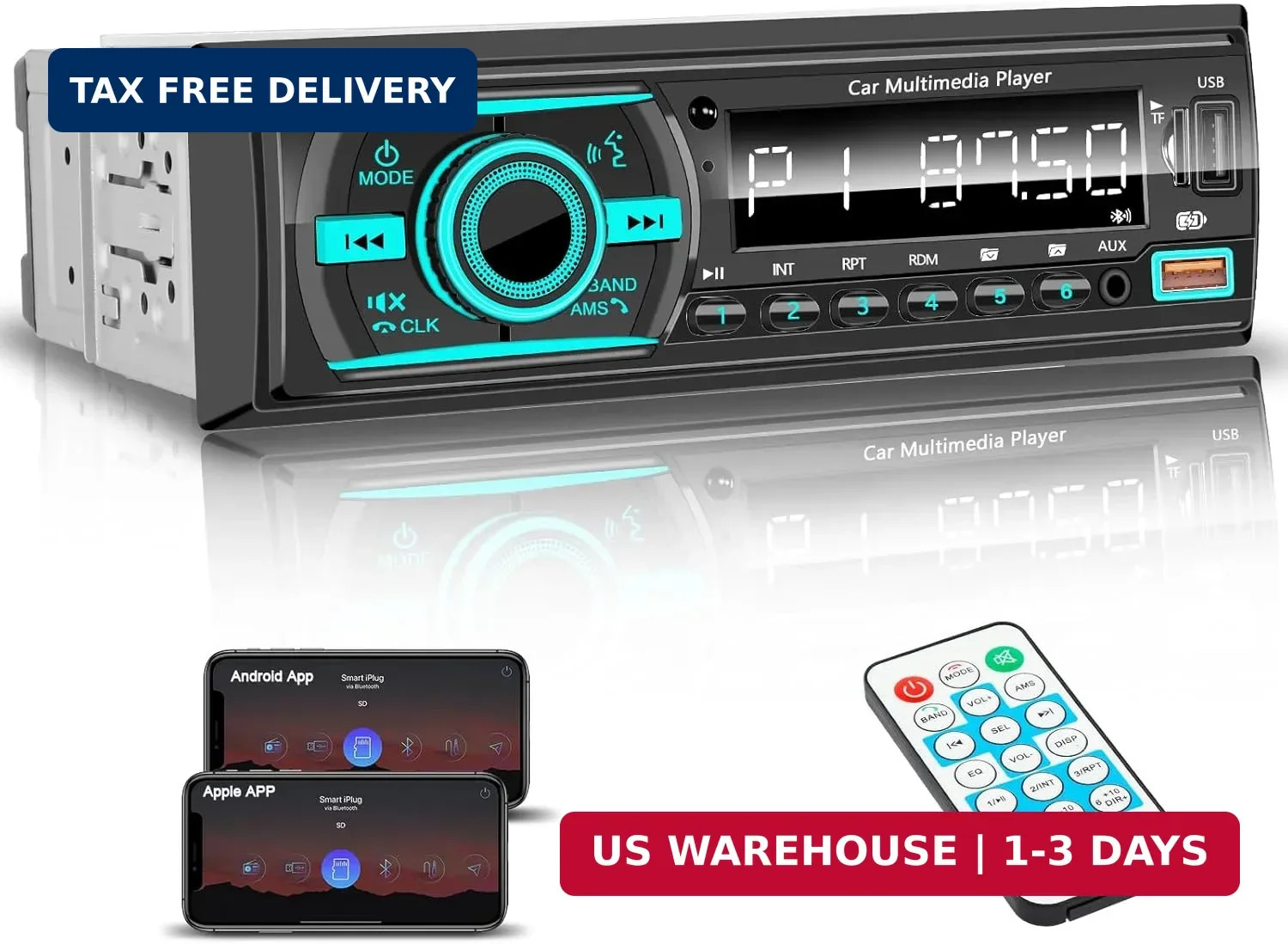 Single DIN Marine Bluetooth Radio Boat Stereo Receiver with Remote