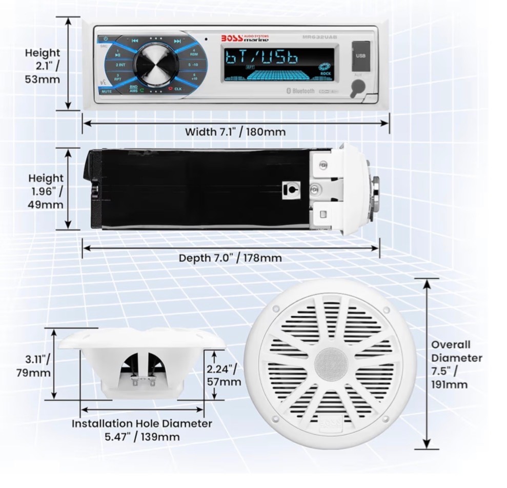 MCK632WB.6 Marine Boat Bluetooth Stereo & 6.5 Inch Speakers – No CD DVD Player,