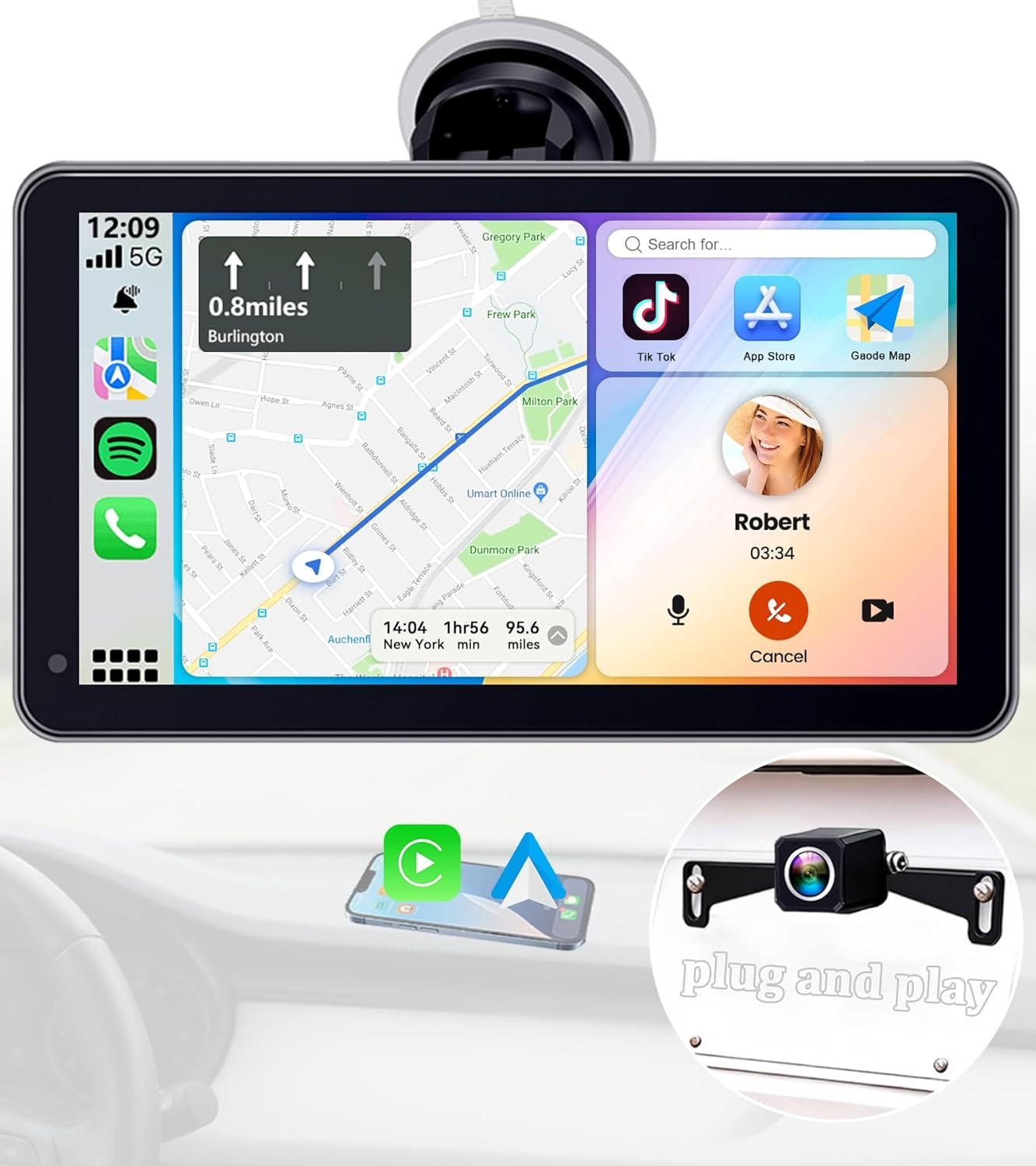 Portable Carplay Screen with Backup Camera – Plug-Play 7-Inch HD 1080P Car Touch