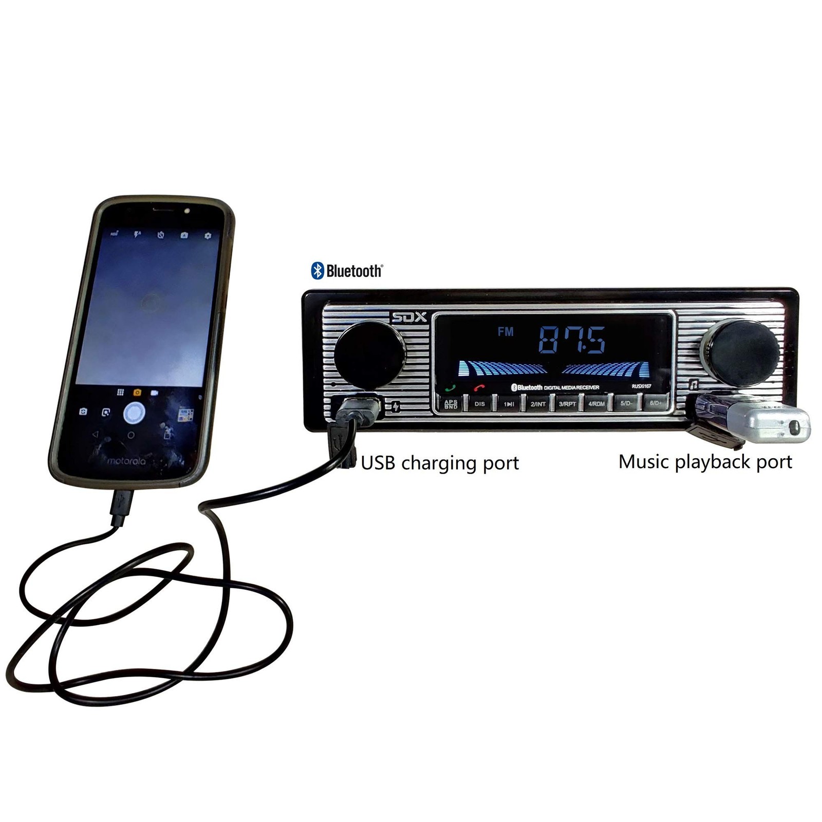 SDX Audio Bluetooth Radio Receiver, MP3 Player with USB Charger, MP3/USB, Aux…