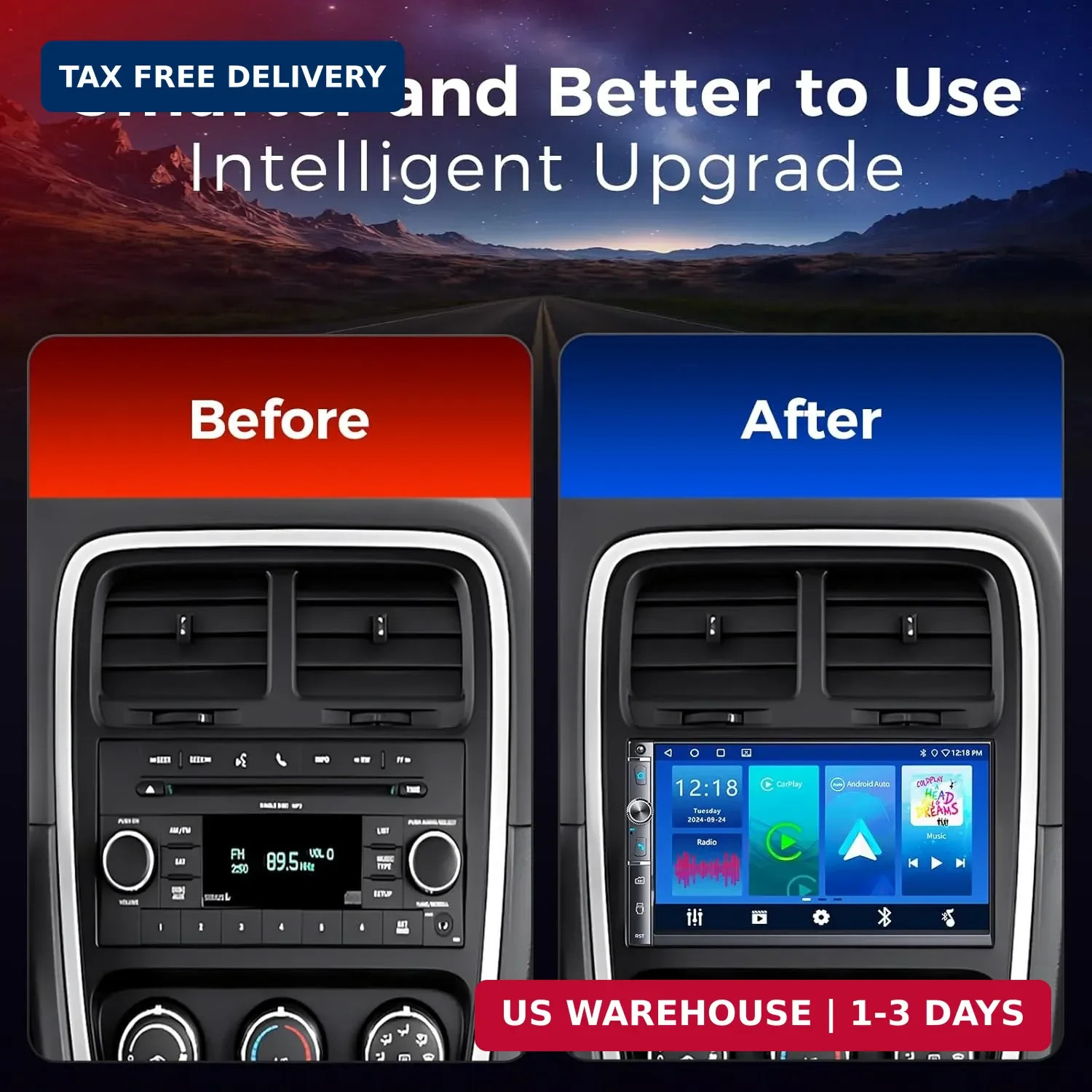 Double Din Car Stereo with 7″ HD Touchscreen, Wireless Apple Carplay & Android A