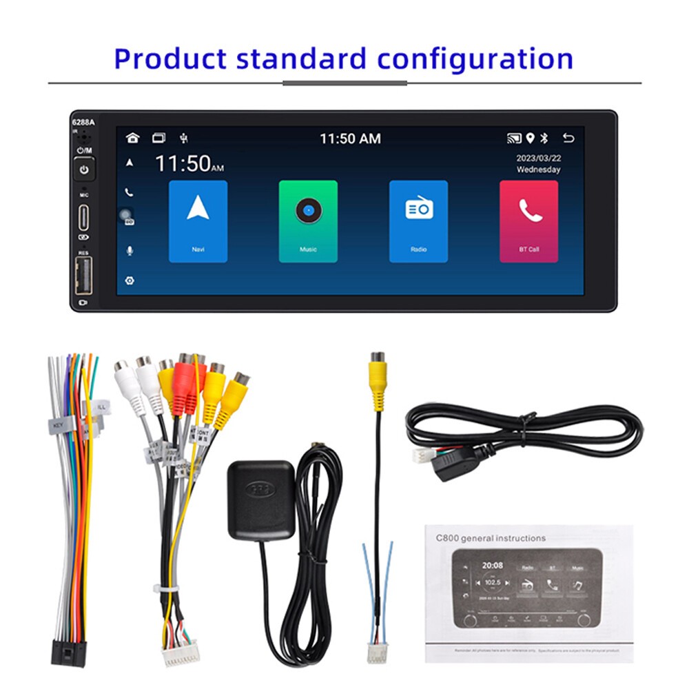 Single Din Android Carplay 6.9″ Bluetooth GPS Touch Screen Car Stereo Radio FM