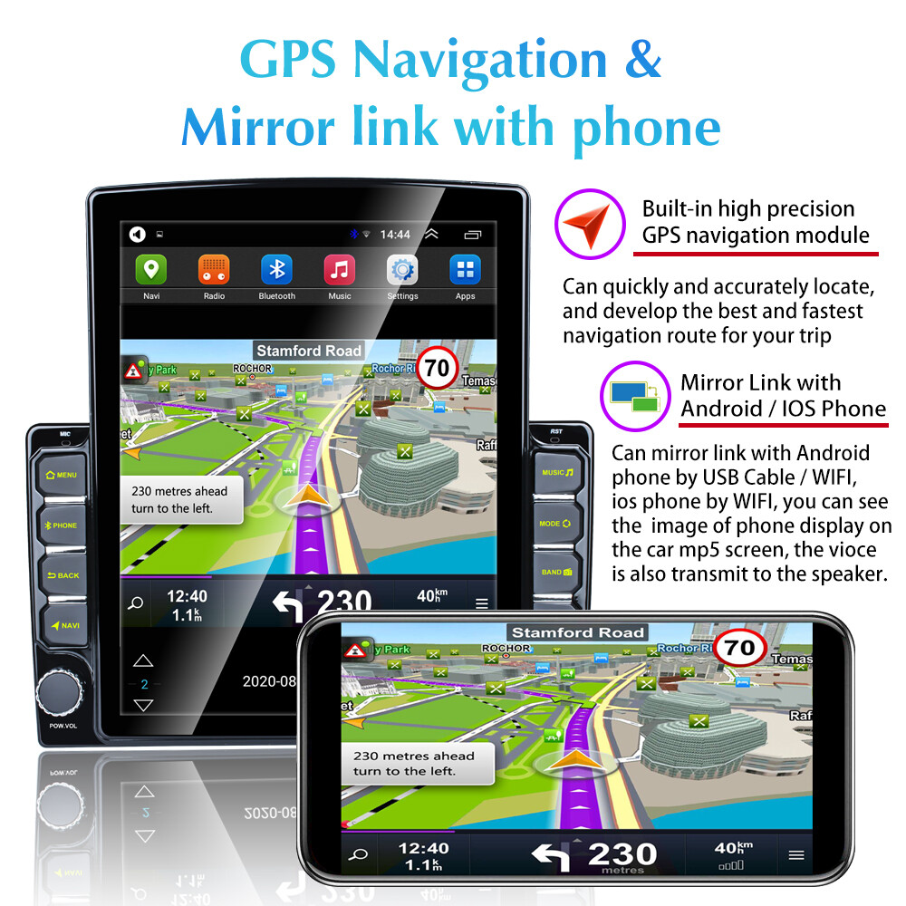 9.7″ 2 Din Car Stereo Android 12.0 Apple CarPlay GPS WiFi Touch Vertical Radio