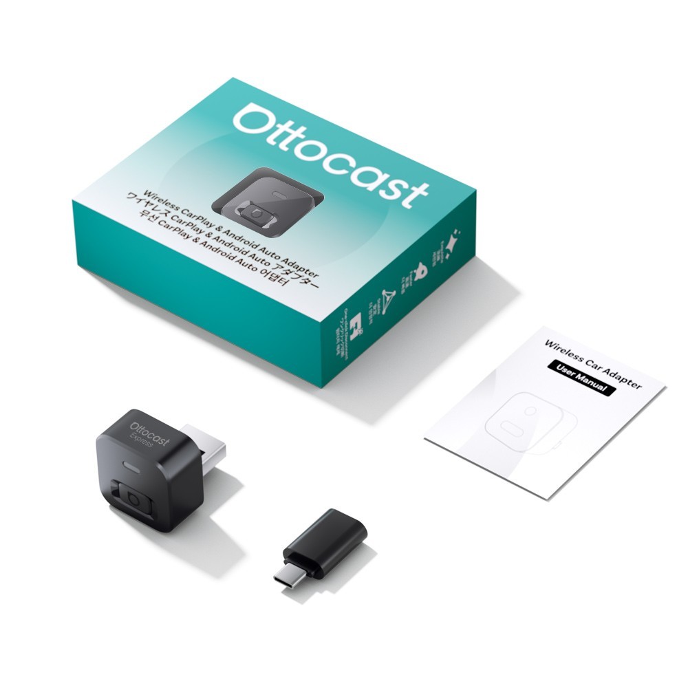 Ottocast Wireless CarPlay Android Auto Adapter USB Dongle Plug & Play Bluetooth