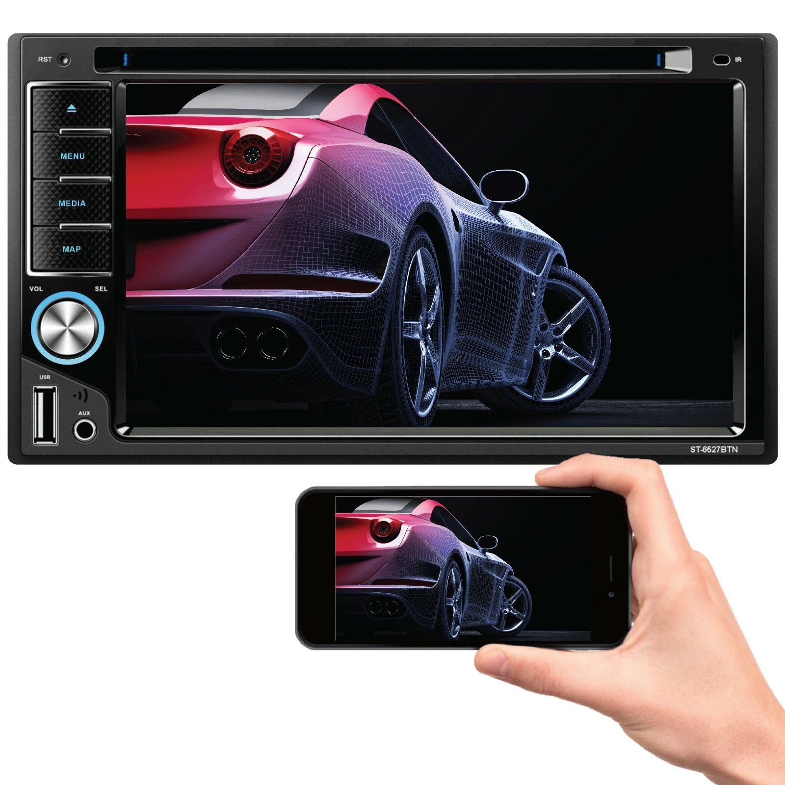 200W 6.2″ DVD CD Radio Mirror Link GPS For Android & IOS+ Rear View Camera XV20C