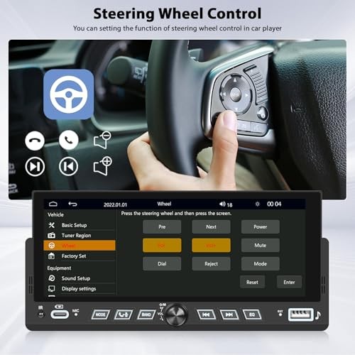 6.86″ Wireless Carplay Car Stereo Single Din Touchscreen Radio Android Auto
