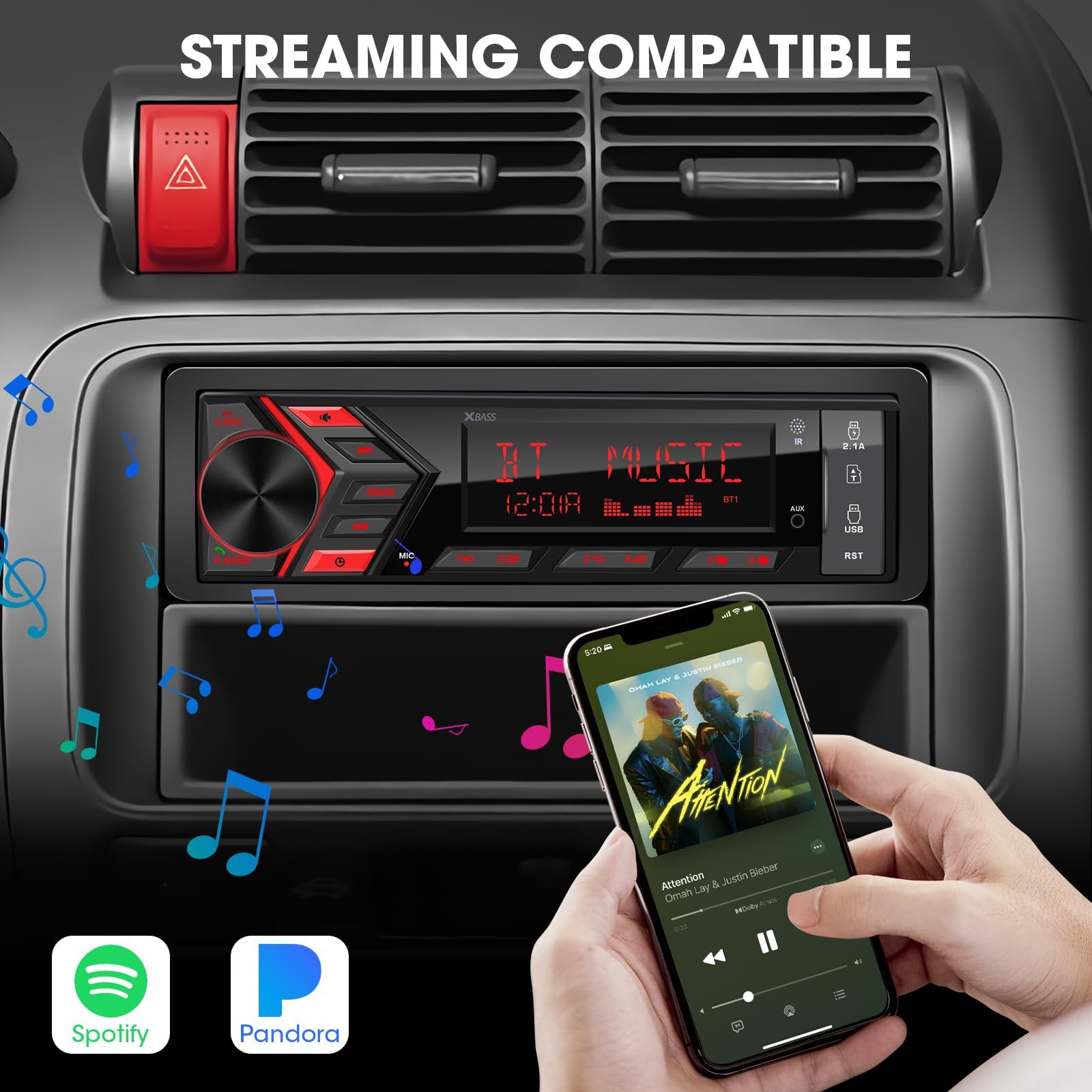 Single Din Car Stereo Bluetooth 1-Din Radio MP3 Player LCD AM FM USB SD AUX 300W