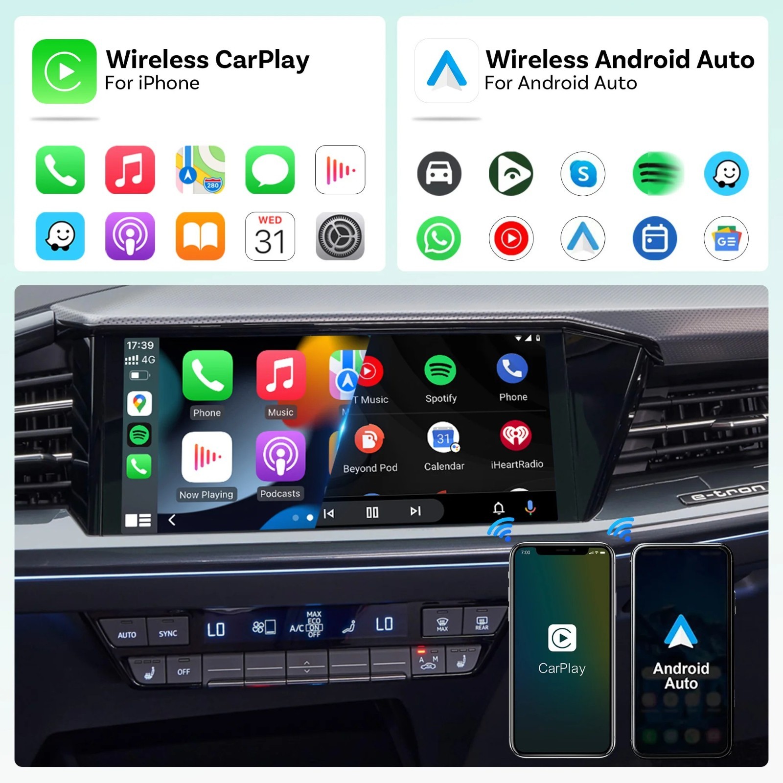 Ottocast Wireless CarPlay Android Auto Adapter USB Dongle Plug & Play Bluetooth