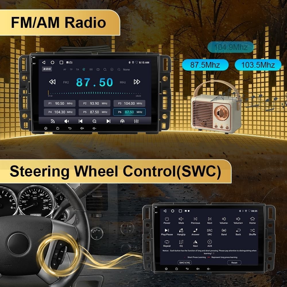 Chevy Silverado 2007-2013 Android 13 Car Stereo 2+64G Carplay w 8″ Touch Screen