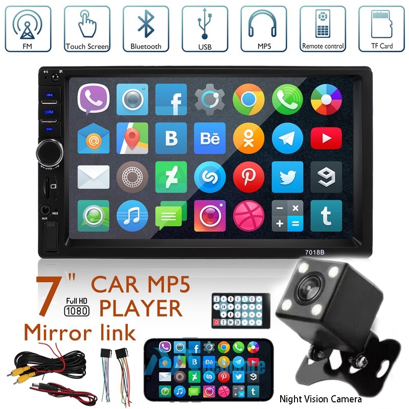 2 DIN 7″ HD Car Stereo FM Radio MP5 Player Bluetooth Touch Screen + Rear Camera