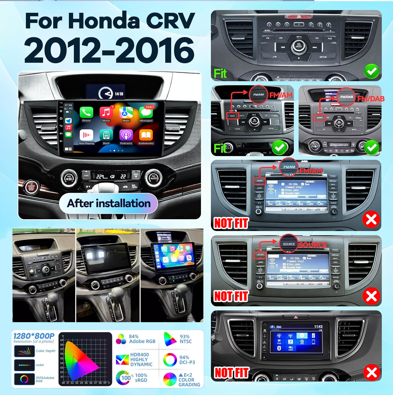 For Honda CRV 2012-2016 Radio Car Carplay Android Auto GPS Navi WiFi 1280*800