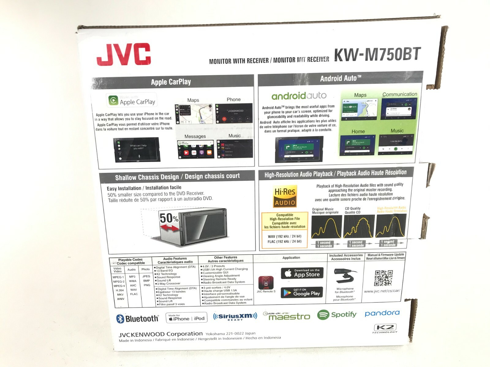 JVC KW-M750BT Apple CarPlay iPhone Android Auto Pandora XM Bluetooth Media 6.8″
