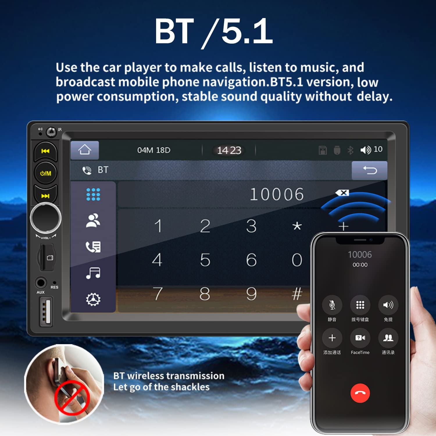 Nideocion 7 Double Din Car Stereo Build-In Apple Carplaybluetooth 5.1 Hand-Free