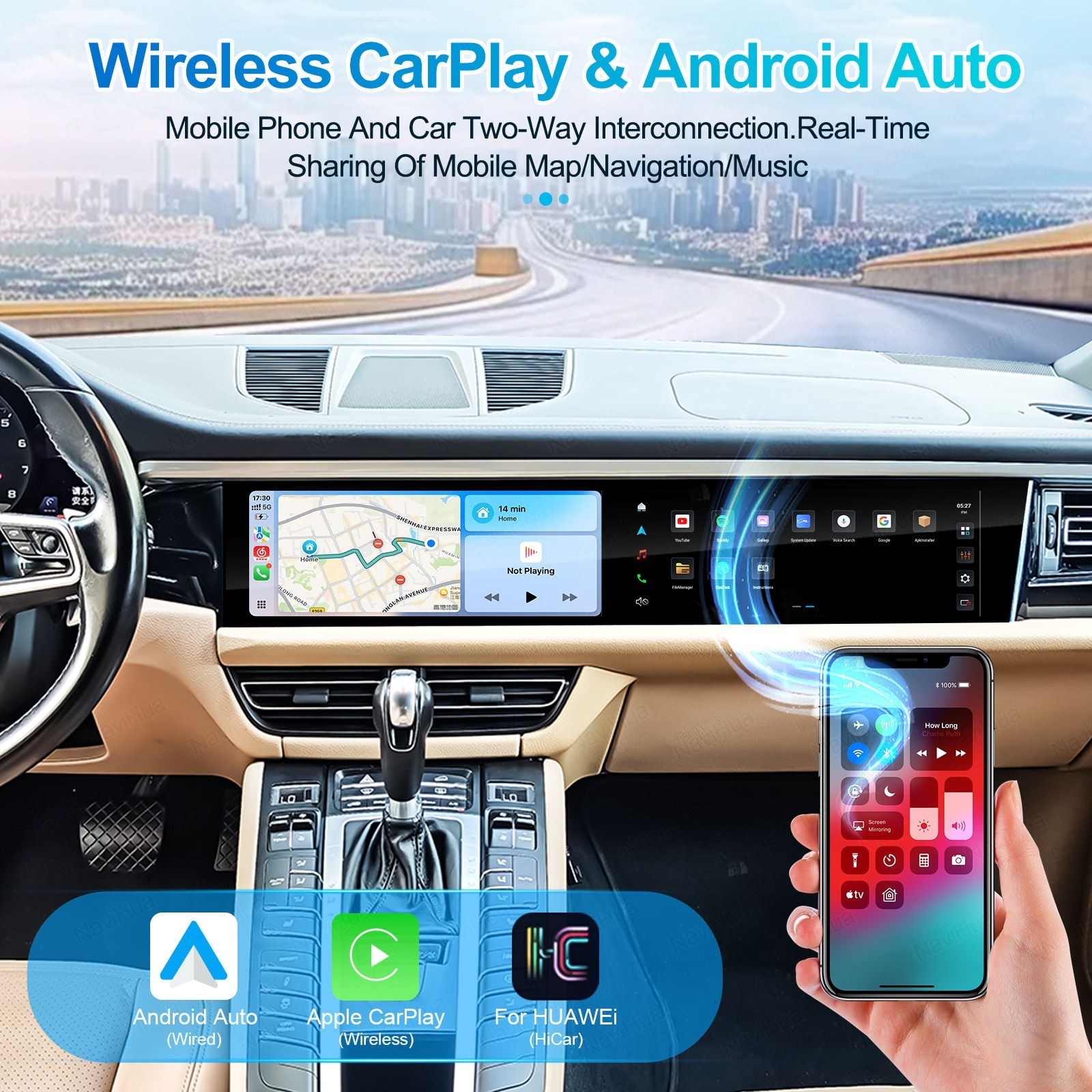 12.3″ Dual Screen Car Radio For Porsche Macan 2018-2024 GPS Stereo Carplay 4+64G