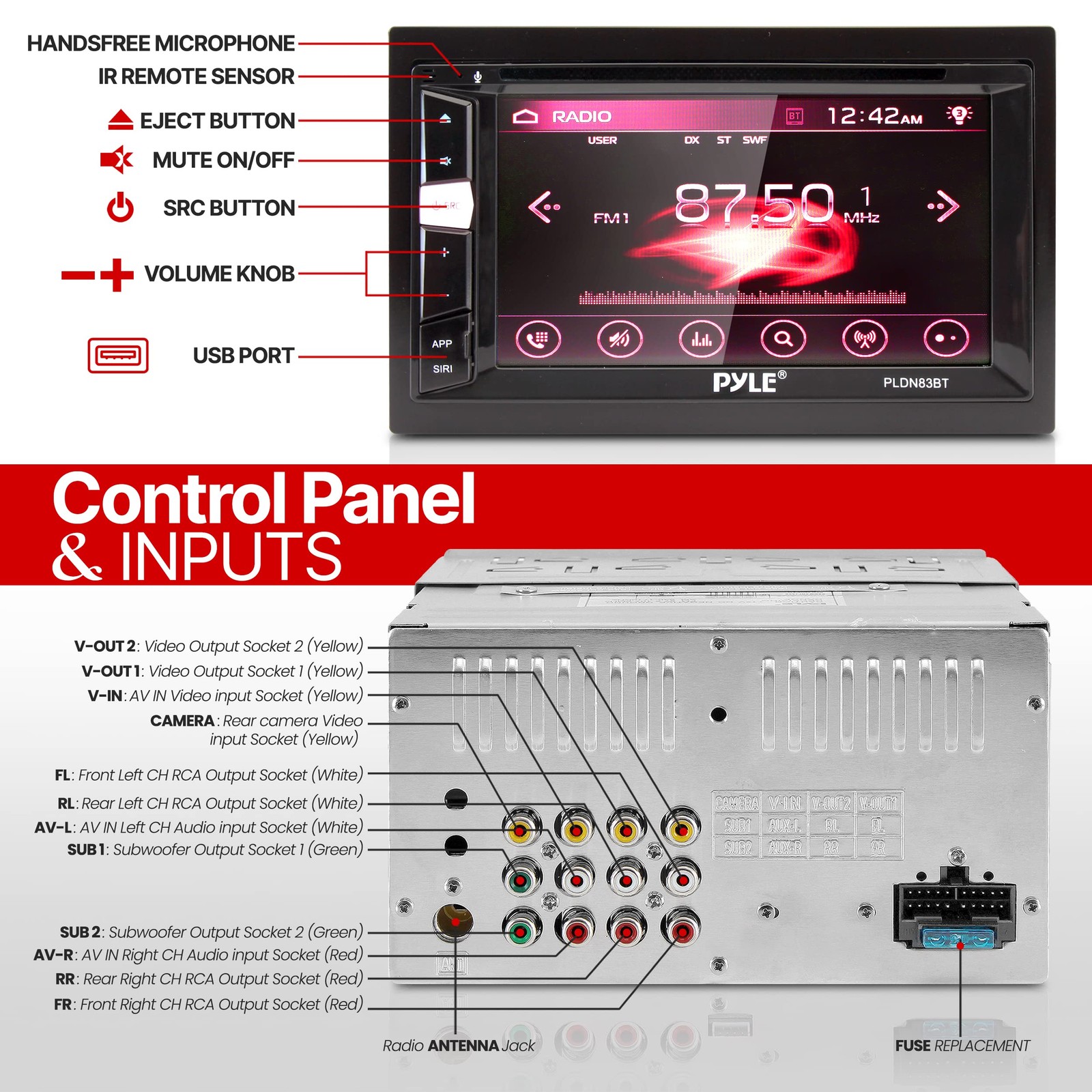 Bluetooth Double DIN DVD Player 6.2 Inch Touchscreen Car Stereo MP3 USB SD Radio