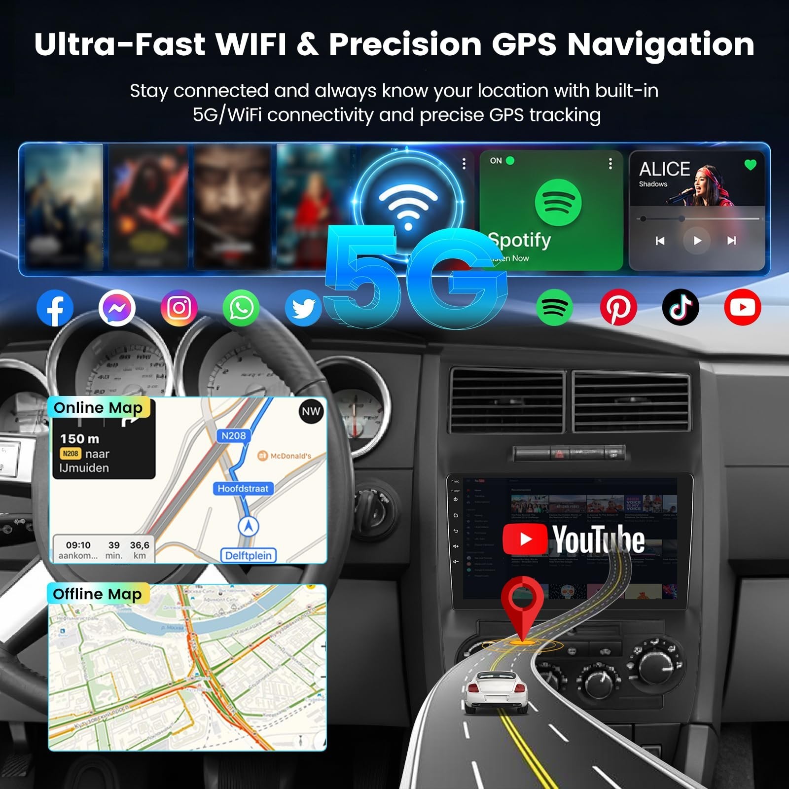 9″ IPS 1280×720 Android Radio for Dodge Charger/Magnum 2005-2007, 2G+64G Char…
