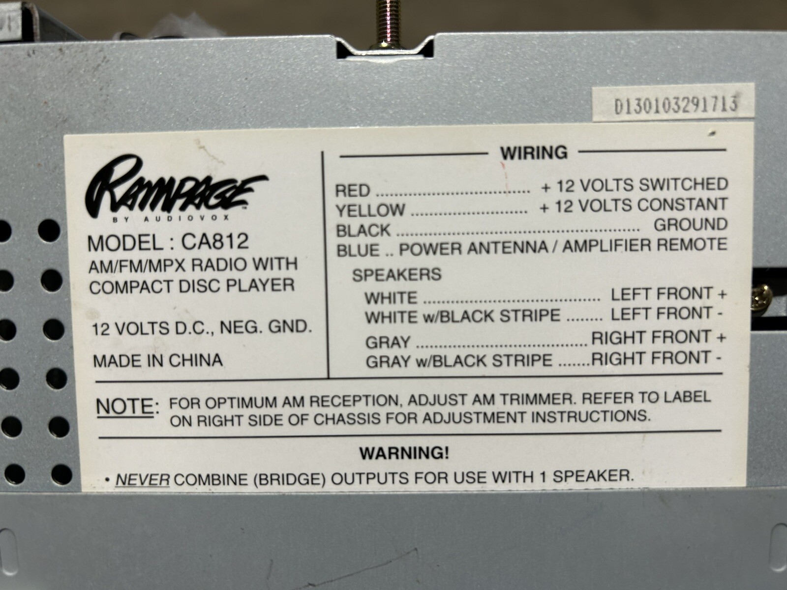 Vintage Rampage by Audiovox model CA-812 unable to test PART & Case ONLY