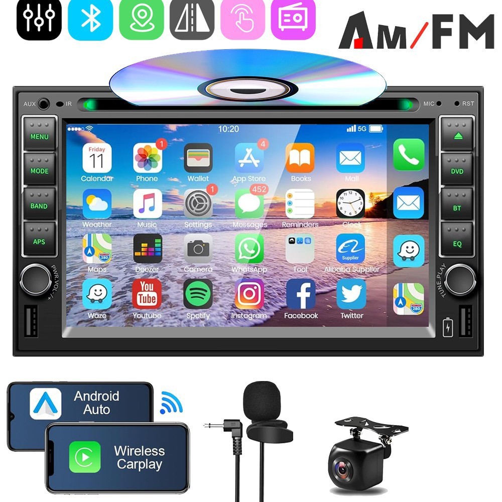 6.2inch 2 Din Car Stereo Apple CD DVD Player Radio CarPlay GPS W/Backup Camera