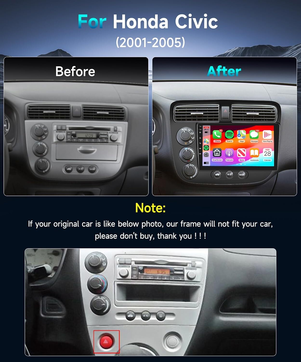 Android 12 Car Stereo Radio for Honda Civic 2001-2005 Carplay GPS WIFI W/Camera