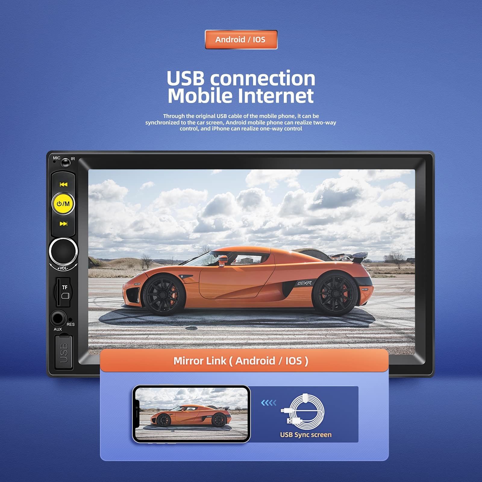 Double Din Bluetooth Car Stereo 7 inch HD Touch Screen Car Radio with Backup Cam