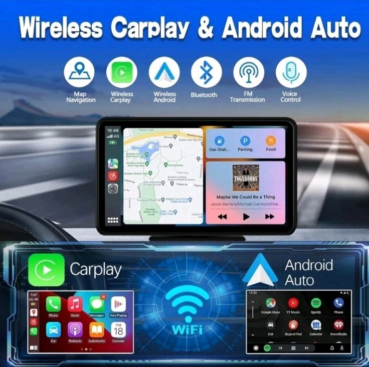 Portable 7″ Wireless Apple CarPlay Screen for Cars,Android Auto,Car Radio Stereo