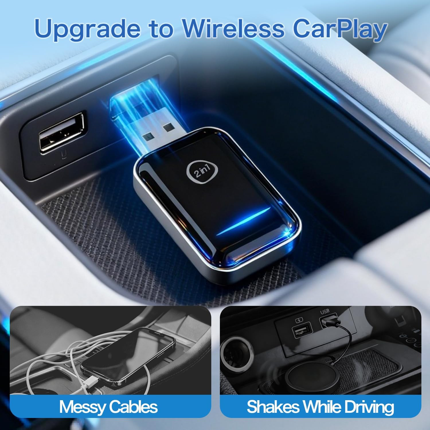 2-In-1 Wireless Carplay & Android Auto Adapter (2026 Upgraded), Fast 5Ghz/2.4Ghz