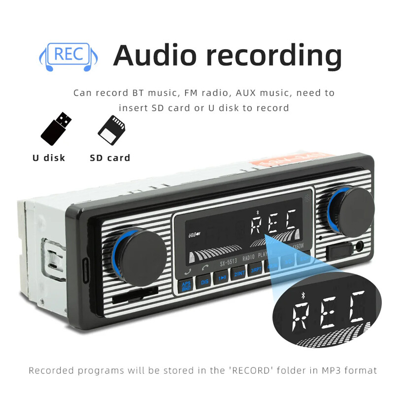 1 Din Car Stereo Audio Radio Car In-Dash Player Bluetooth Head Unit MP3 USB AUX