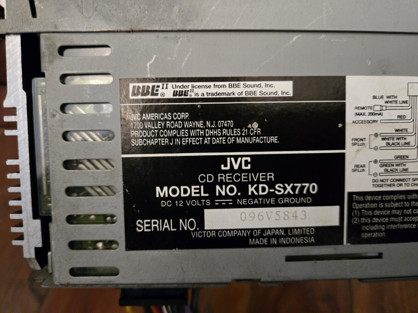 JVC KD-SX770 Car Stereo AM/FM CD BlueR 45W X 4 Tested w/ Wiring Harness