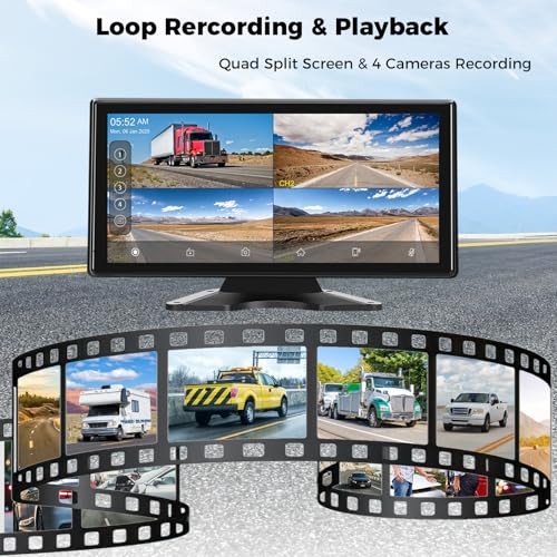 Truck RV Camera System with CarPlay & Android Auto,10.36” Touch Screen with