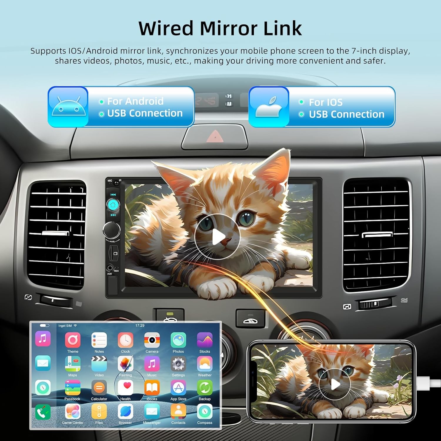 Double 2 Din 7″ Car Stereo Radio For Mirror Link Bluetooth Player Touch Screen