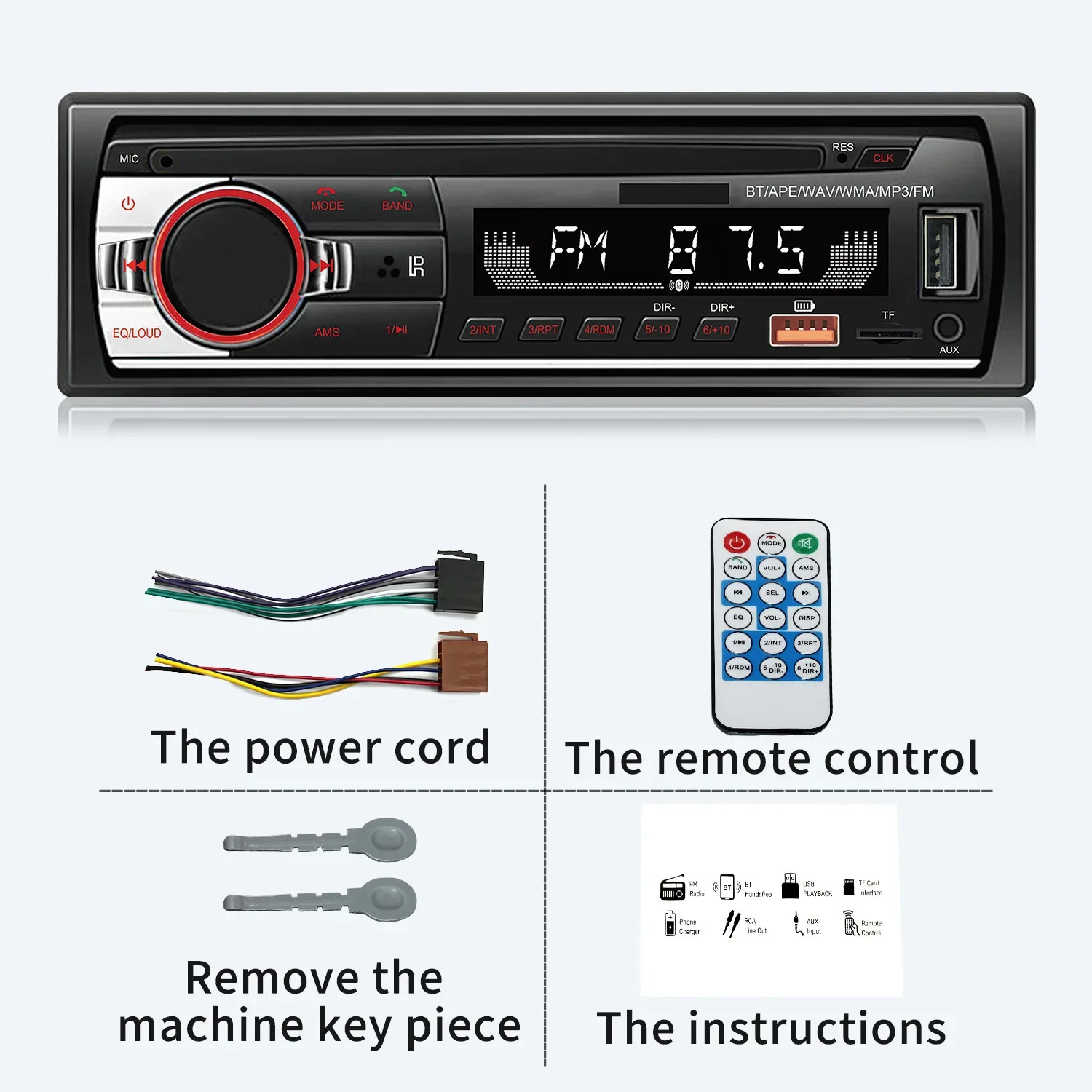 1 DIN 2.17 inch Car Stereo Radio Touch Screen Bluetooth FM MP3 Player TF USB AUX