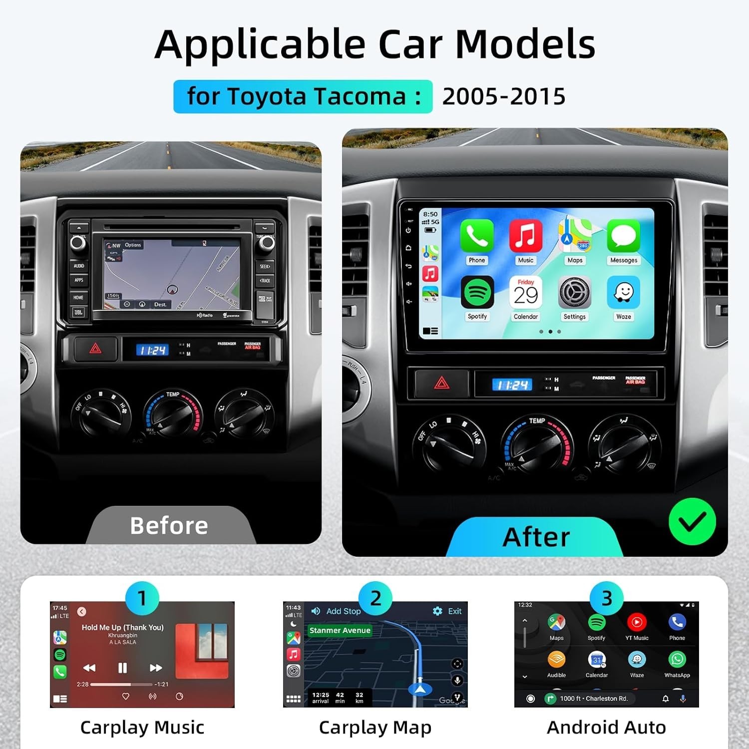 Toyota Tacoma 2005-2015 Android 15 Car Stereo 2+64G Carplay w 9″ Touchscreen