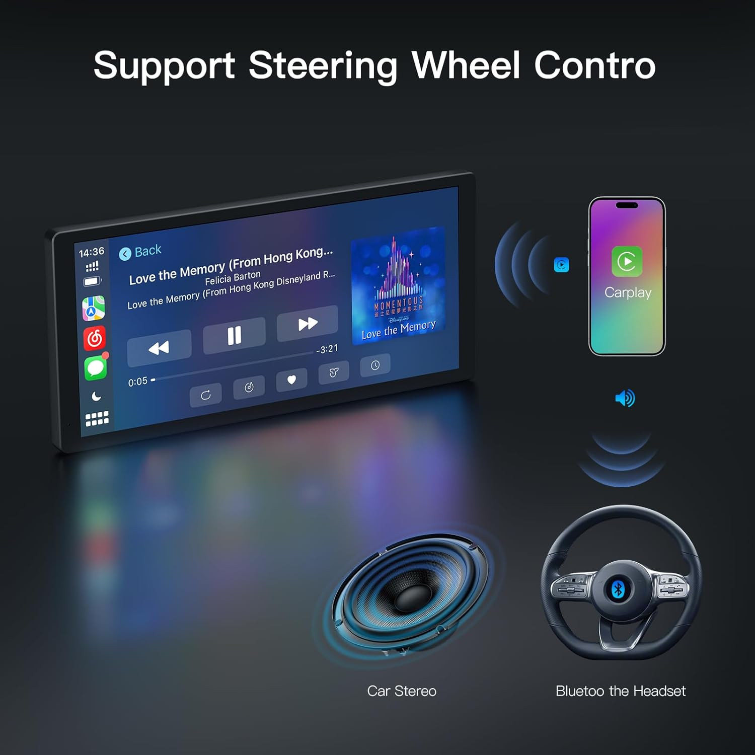 Wireless Carplay Screen for Car, 10.3” Portable Carplay & Android Auto Touchscr
