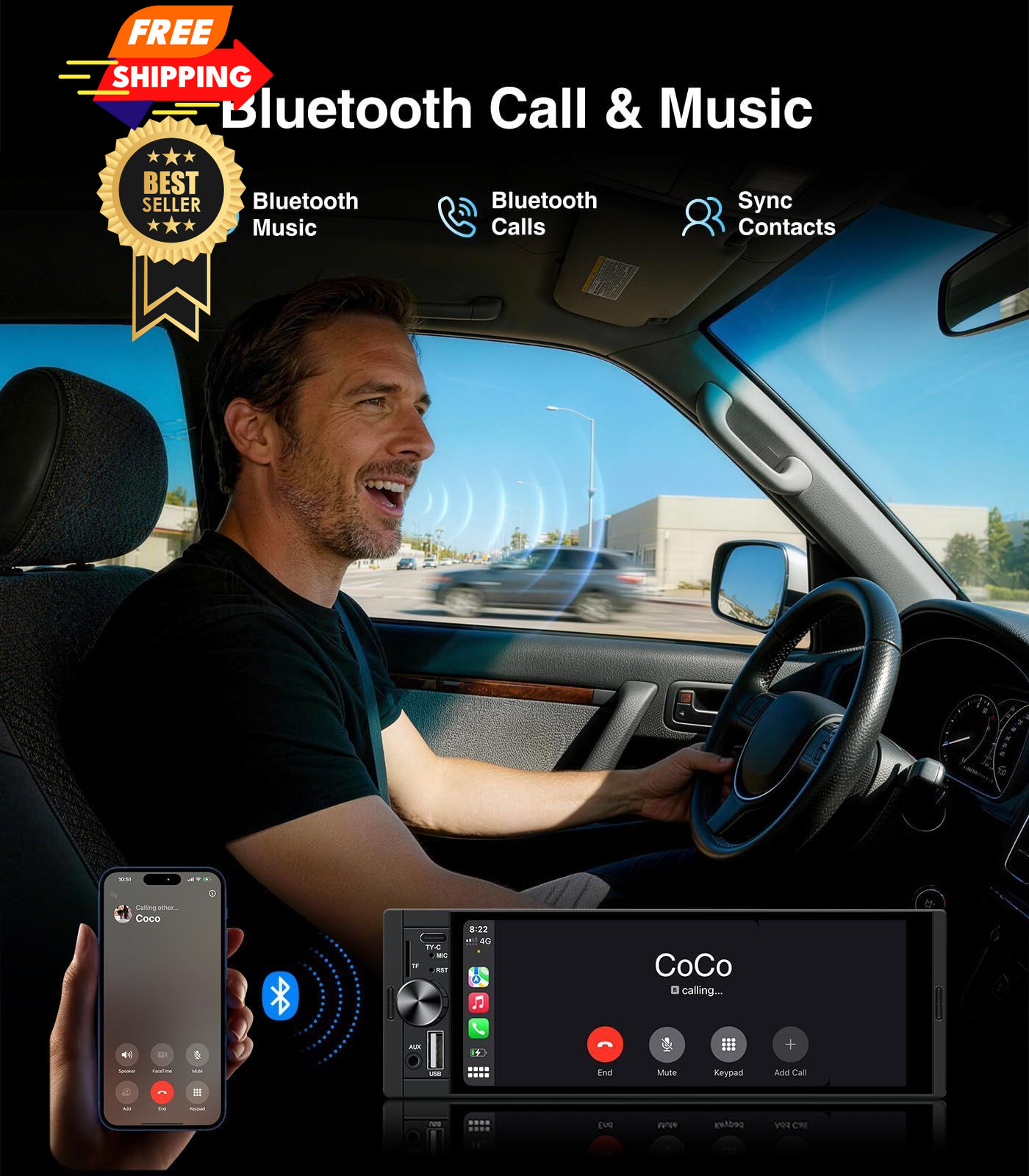 AINAVI 6.36 Inch Single Din Touchscreen Car Stereo Carplay Android Auto