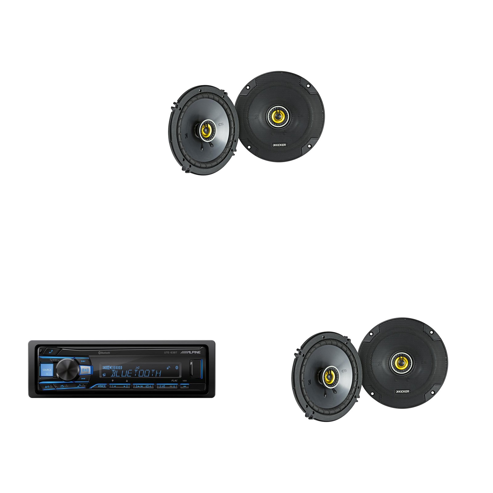 Alpine UTE-63BT Bluetooth Receiver & ( 2 Pair ) Kicker CSC 6.5″ Speakers