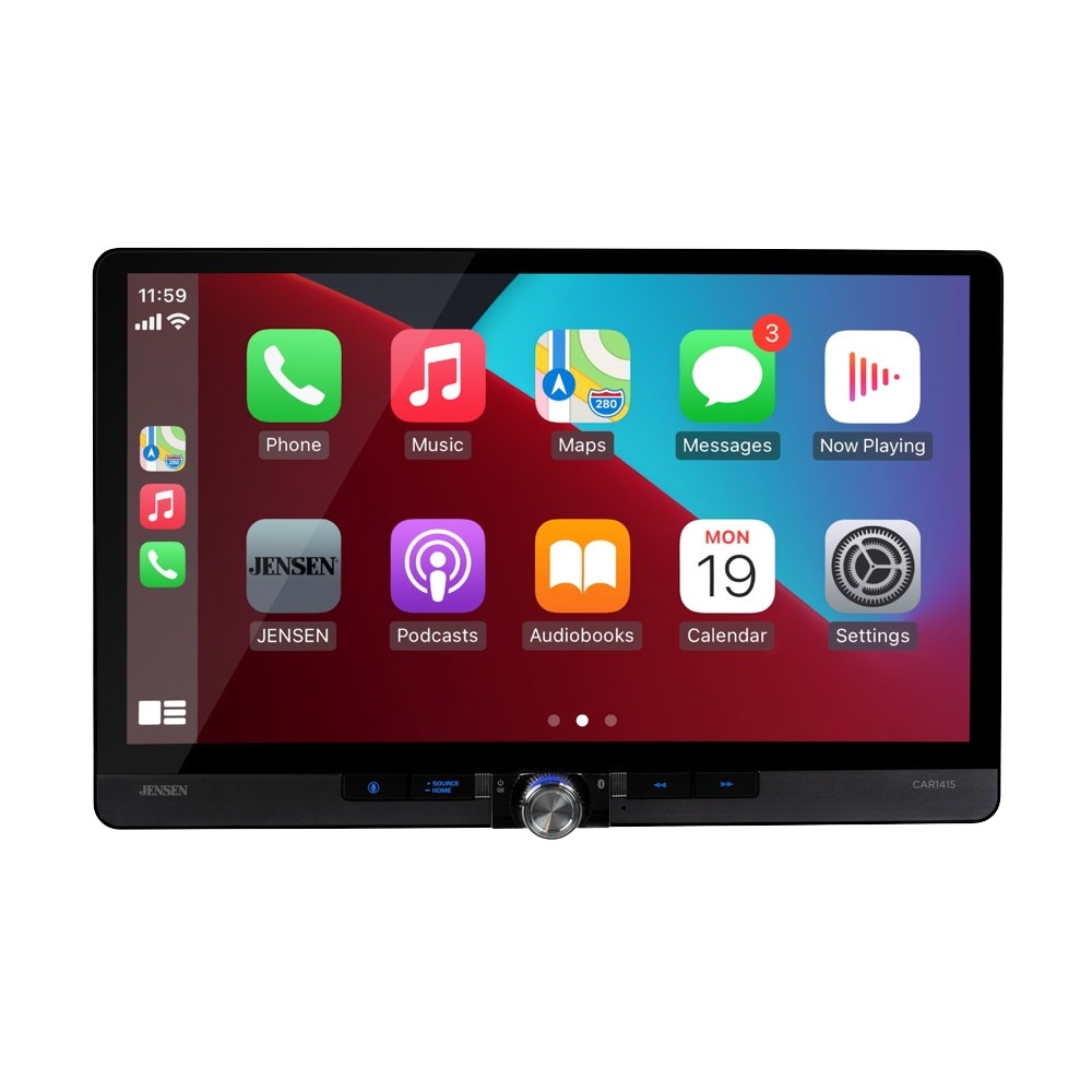 Jensen CAR1415 14″ 1-DIN/2-DIN Multimedia Receiver with CarPlay and Android Auto