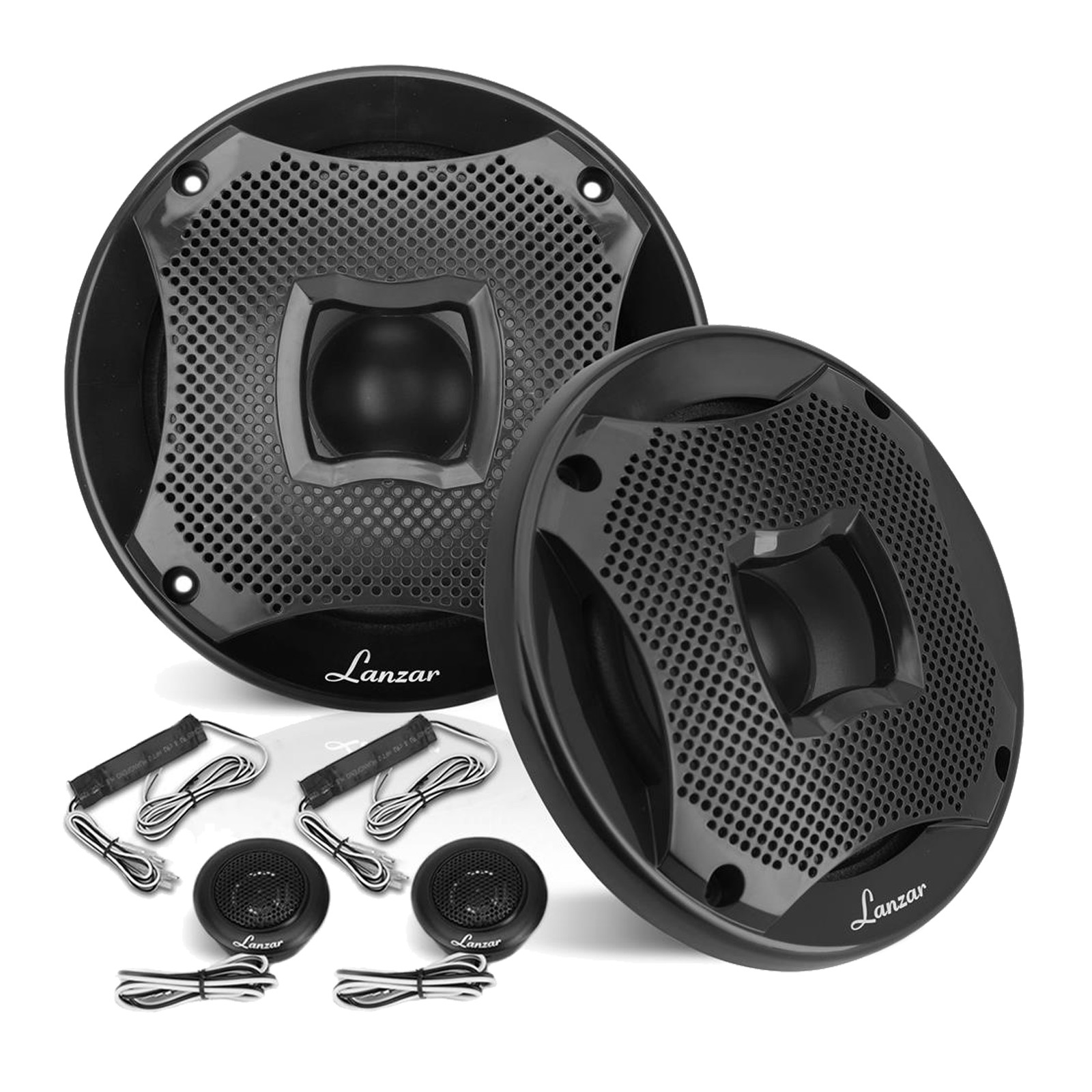 Pyle PLMRL50WB 1-DIN Receiver, 2x 6.5″ 450W 2Way Black Marine Component Speakers