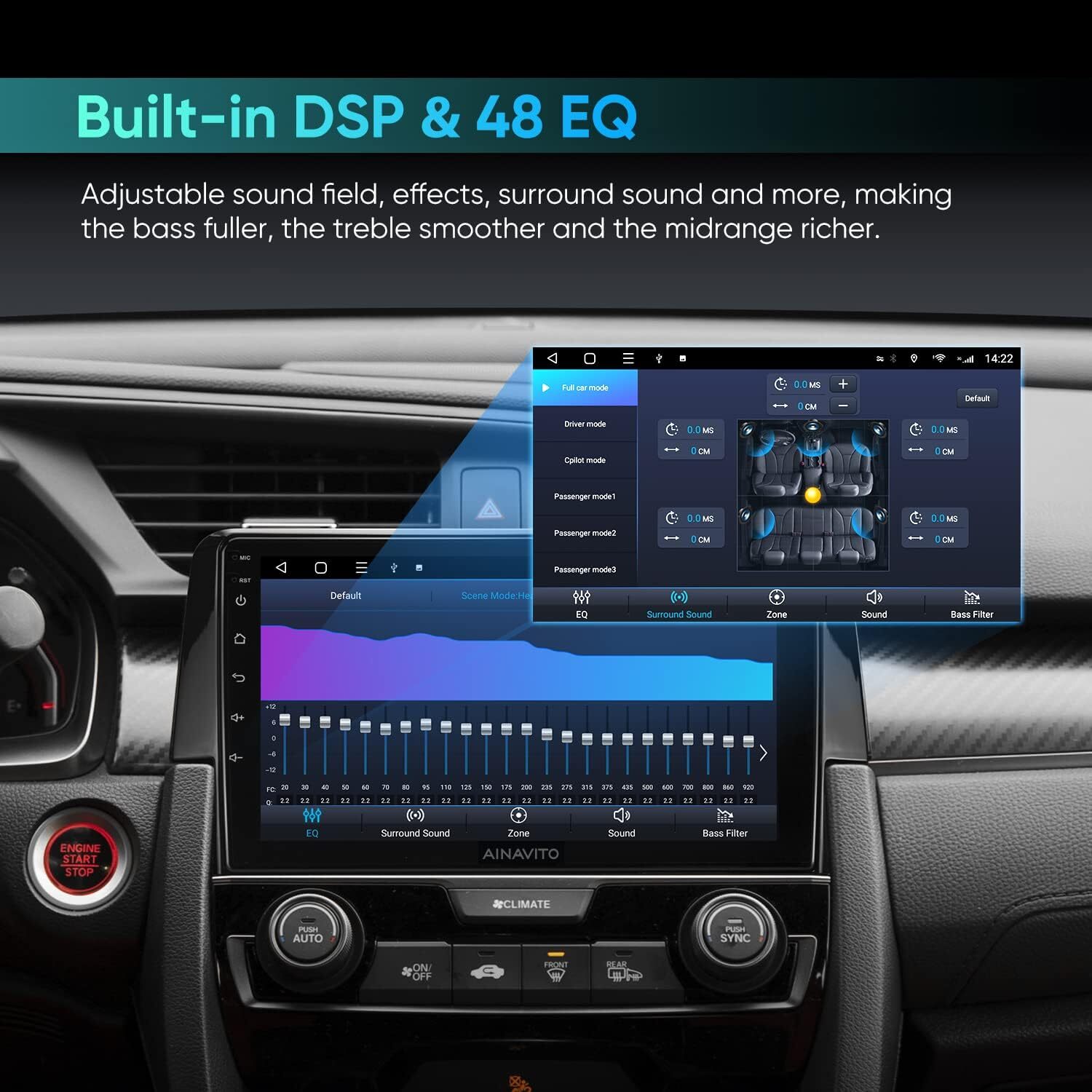 AINAVITO 9″ 5G WiFi 8 Core 48EQ Android 12 Stereo Radio for Honda Civic *4963A5A