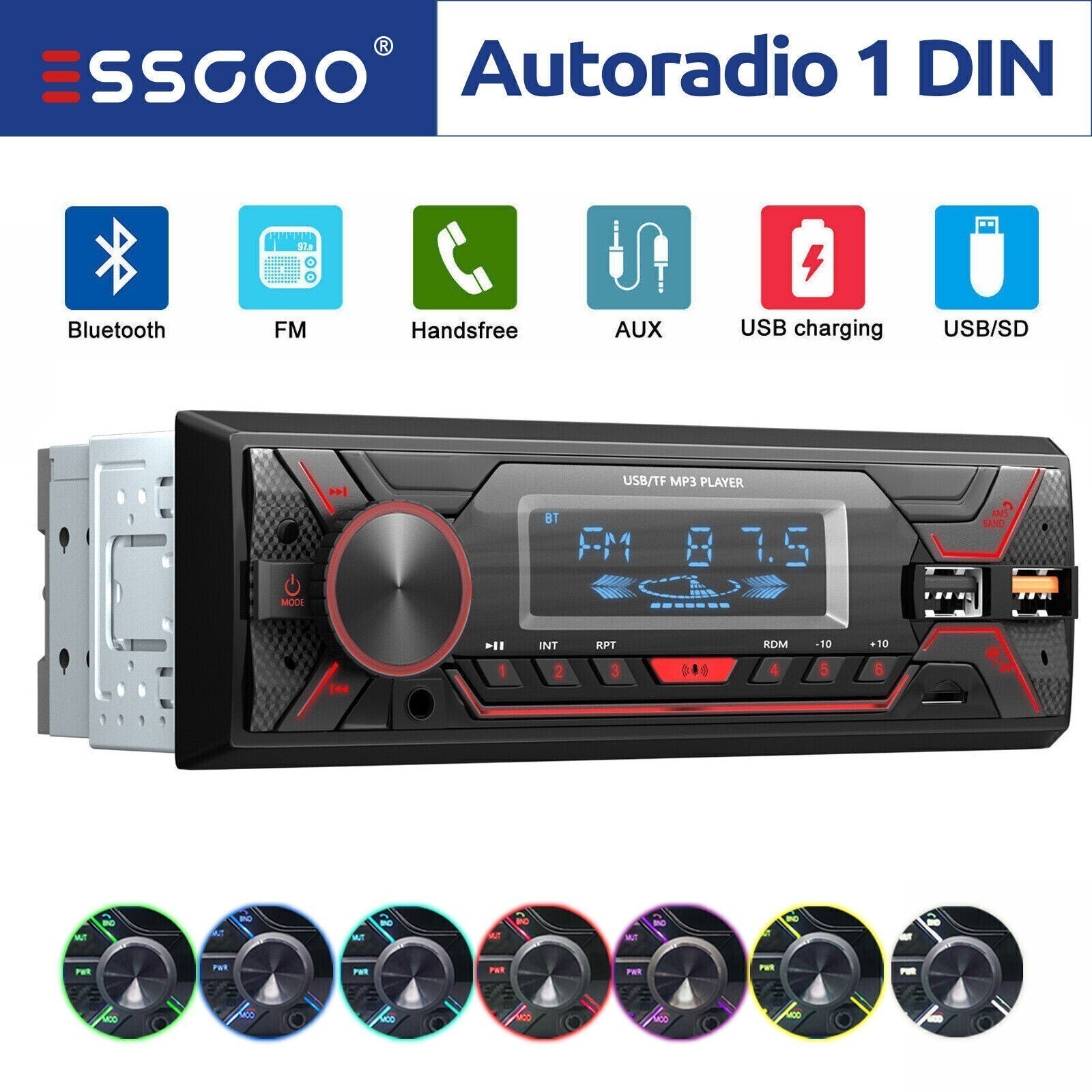 Car Radio Bluetooth Stereo MP3 Player 2USB/TF/FM/AUX Head Unit CD Single 1 DIN