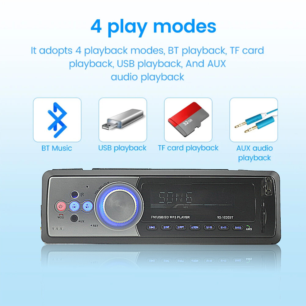 Single 1 Din Car Stereo Radio MP3 Player In-Dash Bluetooth FM Audio USB/AUX/SD
