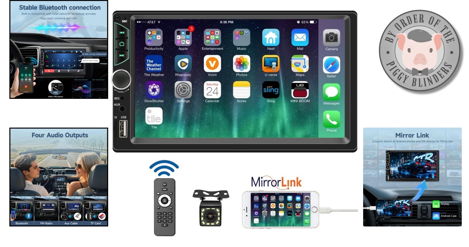 Advanced Car Stereo with 7” Touchscreen, USB Input, & All-in-One Backup Camera