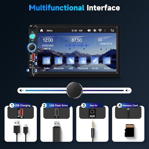 Upgraded Double Din Car Stereo with Wireless Carplay Android Auto, 7 Inch IPS