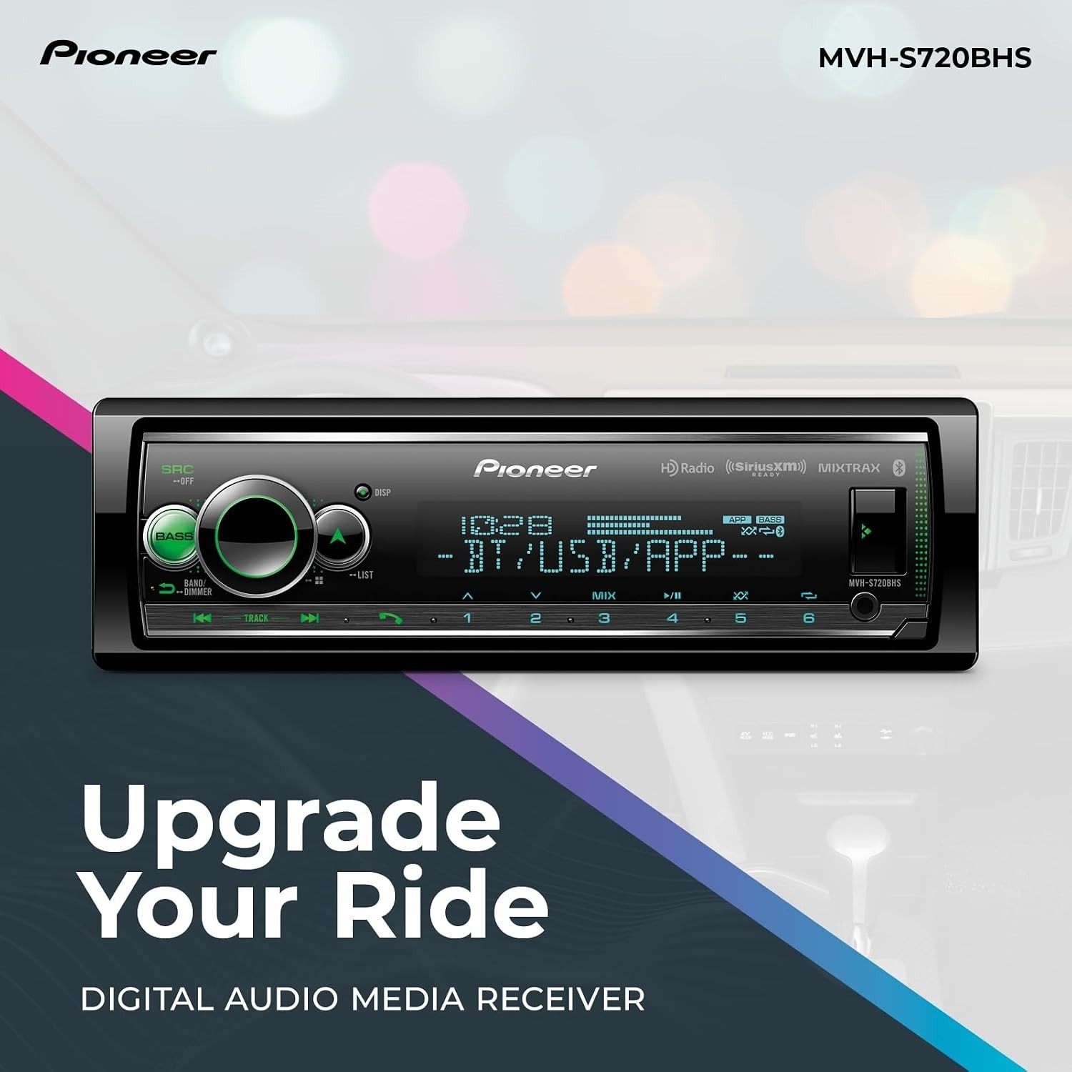 Pioneer MVH-S720BHS 1-Din Digital Media Receiver Bluetooth SiriusXM HD Radio