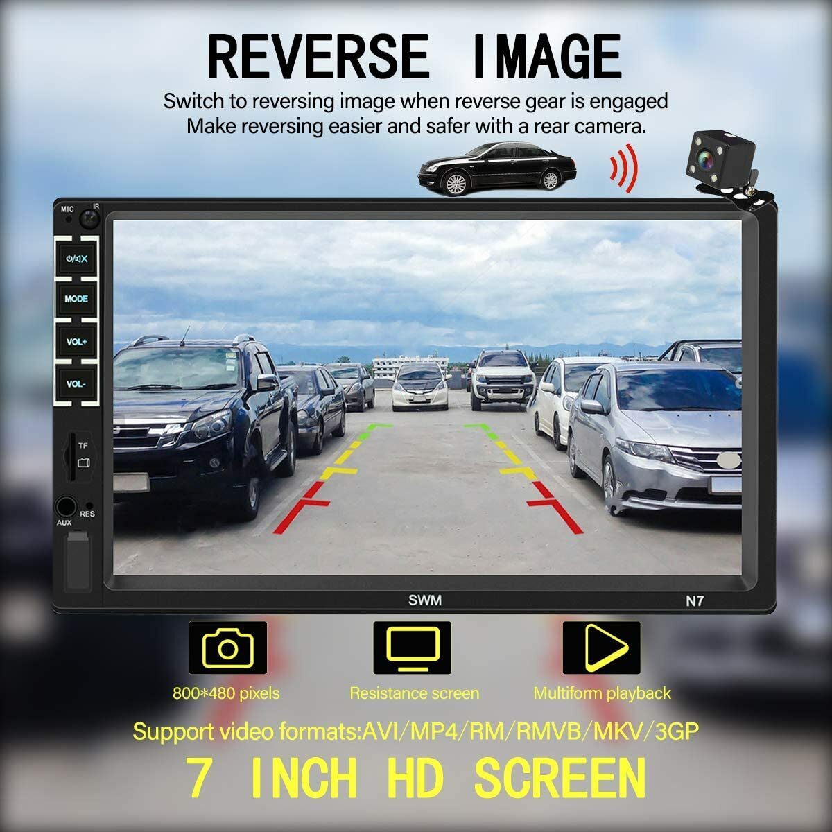 7″Car Stereo Touch Screen Car Audio Receiver Double Din FM Radio Bluetooth Video